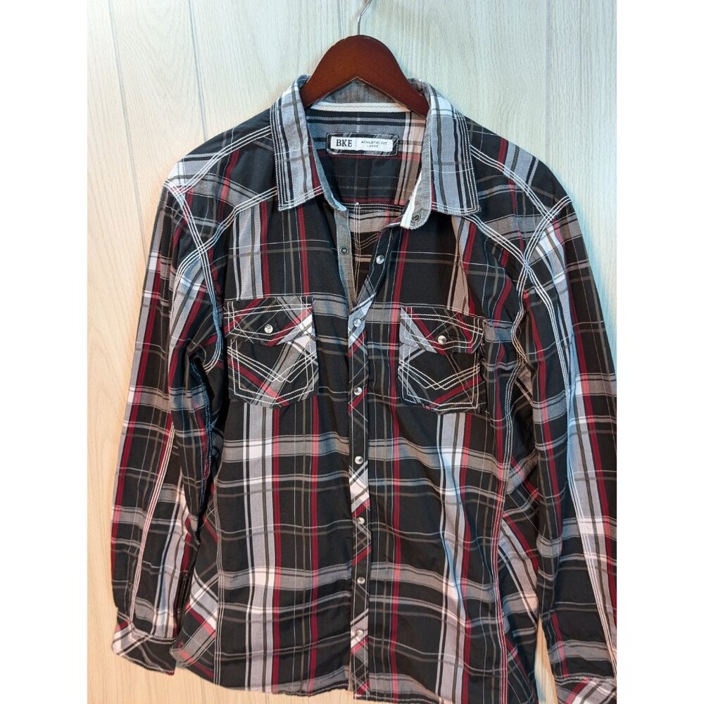 BKE Buckle Shirt Mens Large Black Pearl Snap Athletic Fit Western Cowboy Plaid - Picture 2 of 7